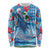 Hawaiian Waves Whale Long Sleeve Shirt Kakau Art and Tropical Red Hibiscus Flowers