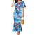 Hawaiian Waves Whale Mermaid Dress Kakau Art and Tropical Red Hibiscus Flowers