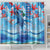 Hawaiian Waves Whale Shower Curtain Kakau Art and Tropical Red Hibiscus Flowers