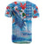 Hawaiian Waves Whale T Shirt Kakau Art and Tropical Red Hibiscus Flowers