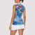 Hawaiian Waves Whale Women Sleeveless Polo Shirt Kakau Art and Tropical Red Hibiscus Flowers