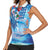 Hawaiian Waves Whale Women Sleeveless Polo Shirt Kakau Art and Tropical Red Hibiscus Flowers