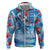 Hawaiian Waves Whale Zip Hoodie Kakau Art and Tropical Red Hibiscus Flowers