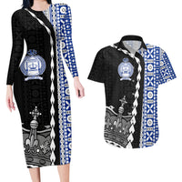 Fiji Queen Victoria School Couples Matching Long Sleeve Bodycon Dress and Hawaiian Shirt Tapa and Polynesian Tribal Pattern Half Style LT03 Black - Polynesian Pride