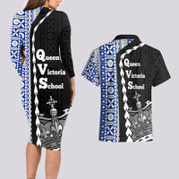 Fiji Queen Victoria School Couples Matching Long Sleeve Bodycon Dress and Hawaiian Shirt Tapa and Polynesian Tribal Pattern Half Style LT03 - Polynesian Pride