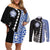 Fiji Queen Victoria School Couples Matching Off Shoulder Short Dress and Long Sleeve Button Shirt Tapa and Polynesian Tribal Pattern Half Style LT03 Black - Polynesian Pride