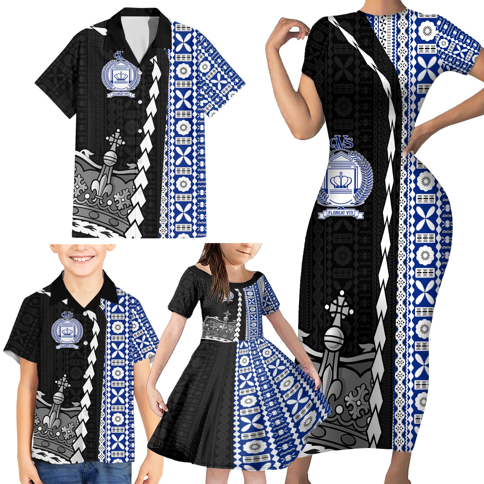 Fiji Queen Victoria School Family Matching Short Sleeve Bodycon Dress and Hawaiian Shirt Tapa and Polynesian Tribal Pattern Half Style LT03 - Polynesian Pride