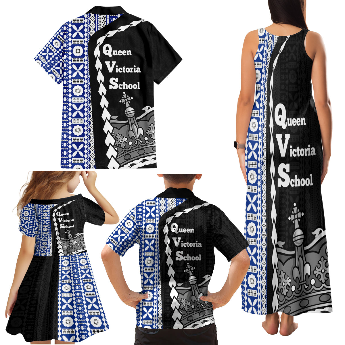 Fiji Queen Victoria School Family Matching Tank Maxi Dress and Hawaiian Shirt Tapa and Polynesian Tribal Pattern Half Style LT03 - Polynesian Pride