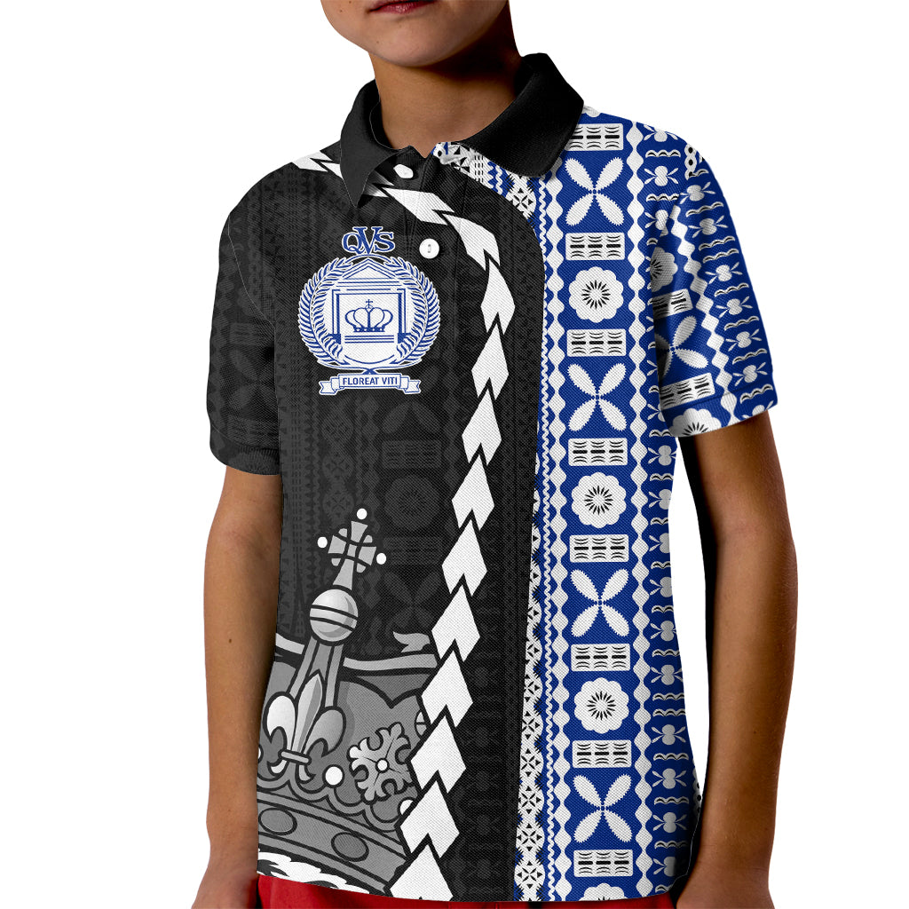 Fiji Queen Victoria School Kid Polo Shirt Tapa and Polynesian Tribal Pattern Half Style LT03 Kid Black - Polynesian Pride