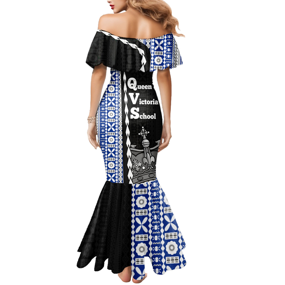 Fiji Queen Victoria School Mermaid Dress Tapa and Polynesian Tribal Pattern Half Style LT03 - Polynesian Pride
