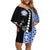 Fiji Queen Victoria School Off Shoulder Short Dress Tapa and Polynesian Tribal Pattern Half Style LT03 Women Black - Polynesian Pride