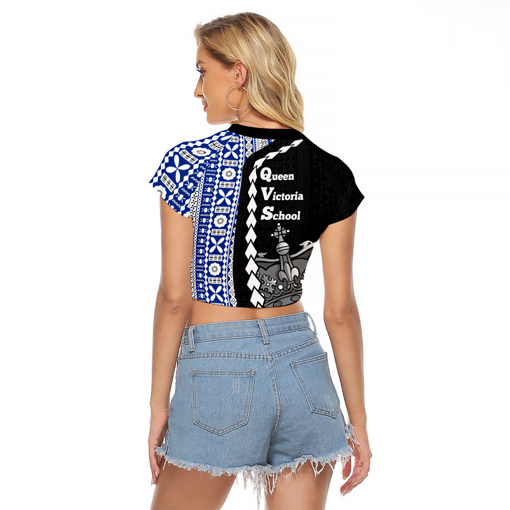 Fiji Queen Victoria School Raglan Cropped T Shirt Tapa and Polynesian Tribal Pattern Half Style LT03 - Polynesian Pride
