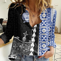 Fiji Queen Victoria School Women Casual Shirt Tapa and Polynesian Tribal Pattern Half Style LT03 Female Black - Polynesian Pride