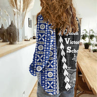 Fiji Queen Victoria School Women Casual Shirt Tapa and Polynesian Tribal Pattern Half Style LT03 - Polynesian Pride