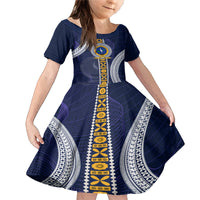 Fiji Ratu Kadavulevu School Family Matching Mermaid Dress and Hawaiian Shirt Tapa and Polynesian Tribal Pattern LT03 Daughter's Dress Blue - Polynesian Pride