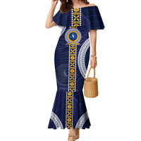 Fiji Ratu Kadavulevu School Family Matching Mermaid Dress and Hawaiian Shirt Tapa and Polynesian Tribal Pattern LT03 Mom's Dress Blue - Polynesian Pride