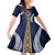 Fiji Ratu Kadavulevu School Family Matching Off Shoulder Long Sleeve Dress and Hawaiian Shirt Tapa and Polynesian Tribal Pattern LT03 Daughter's Dress Blue - Polynesian Pride