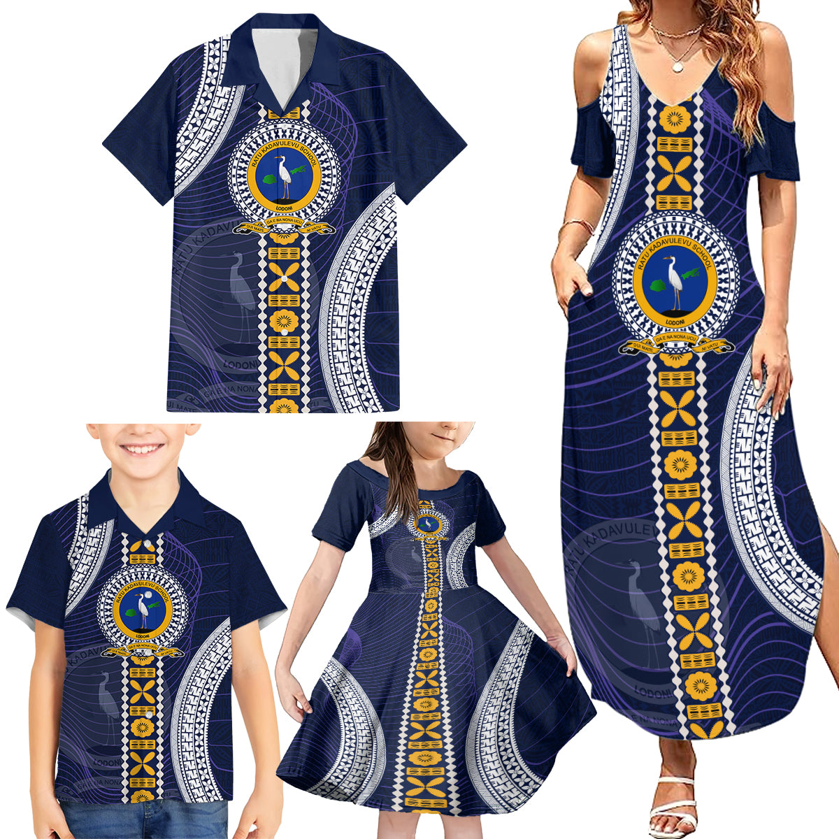 Fiji Ratu Kadavulevu School Family Matching Summer Maxi Dress and Hawaiian Shirt Tapa and Polynesian Tribal Pattern LT03 - Polynesian Pride