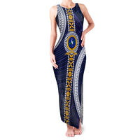 Fiji Ratu Kadavulevu School Family Matching Tank Maxi Dress and Hawaiian Shirt Tapa and Polynesian Tribal Pattern LT03 Mom's Dress Blue - Polynesian Pride