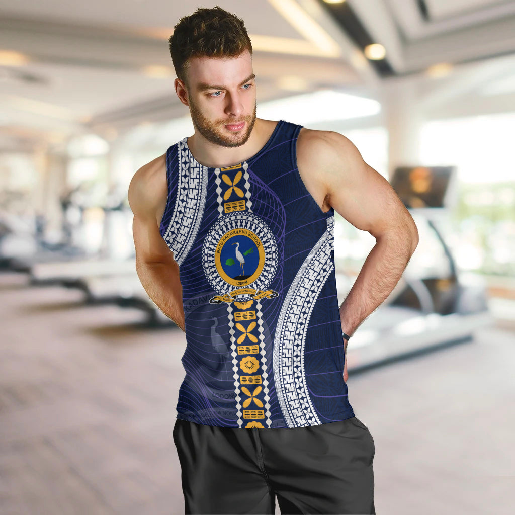 Fiji Ratu Kadavulevu School Men Tank Top Tapa and Polynesian Tribal Pattern LT03 Blue - Polynesian Pride