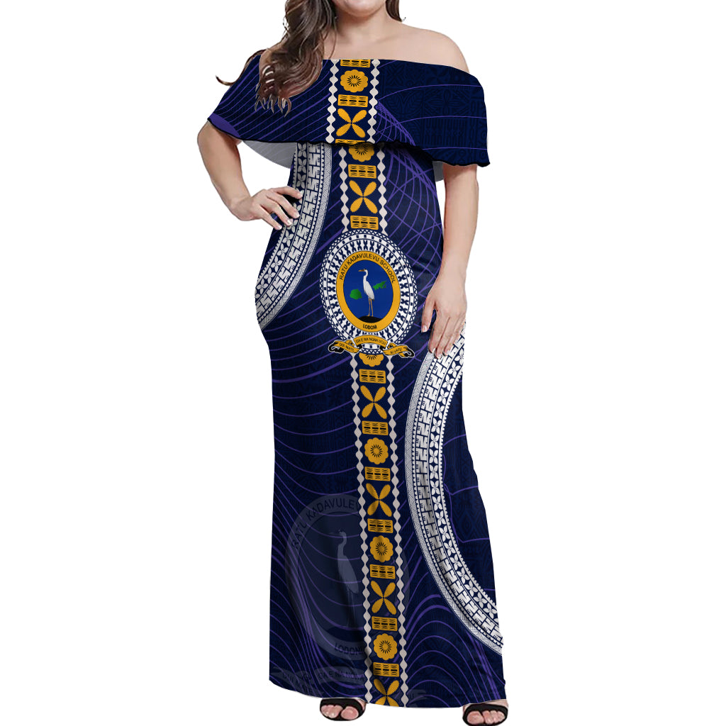 Fiji Ratu Kadavulevu School Off Shoulder Maxi Dress Tapa and Polynesian Tribal Pattern LT03 Women Blue - Polynesian Pride