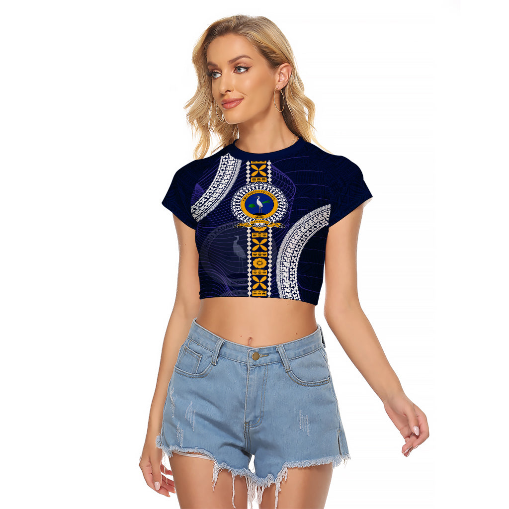 Fiji Ratu Kadavulevu School Raglan Cropped T Shirt Tapa and Polynesian Tribal Pattern LT03 Female Blue - Polynesian Pride