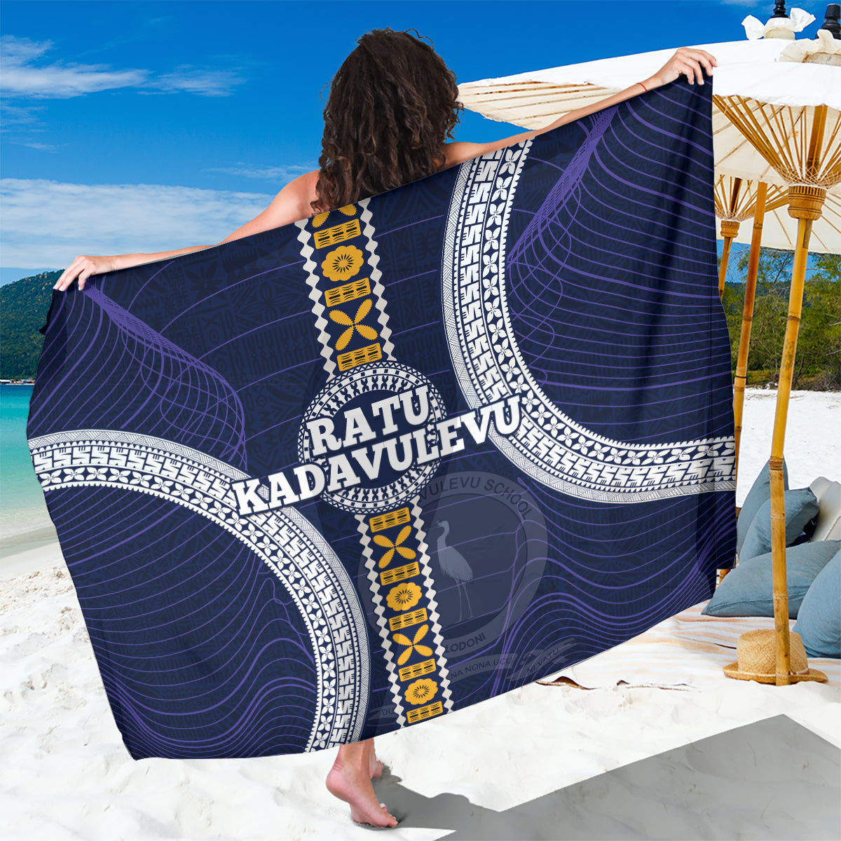 Fiji Ratu Kadavulevu School Sarong Tapa and Polynesian Tribal Pattern LT03 One Size 44 x 66 inches Blue - Polynesian Pride