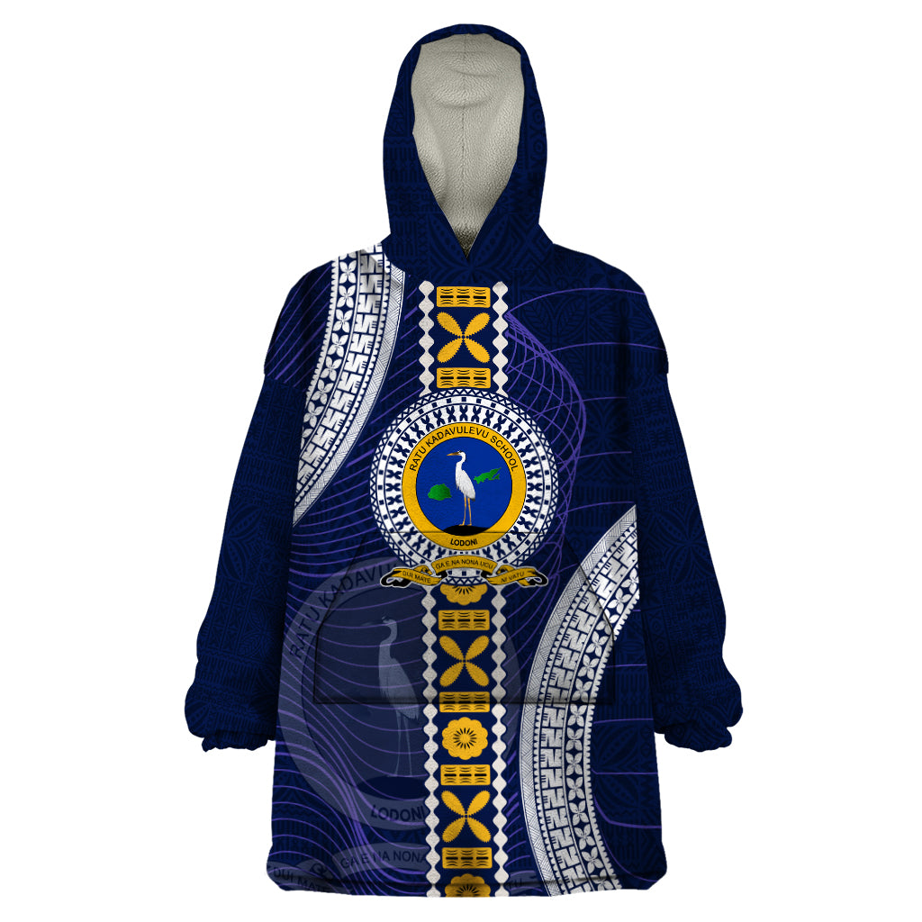 Fiji Ratu Kadavulevu School Wearable Blanket Hoodie Tapa and Polynesian Tribal Pattern LT03 One Size Blue - Polynesian Pride