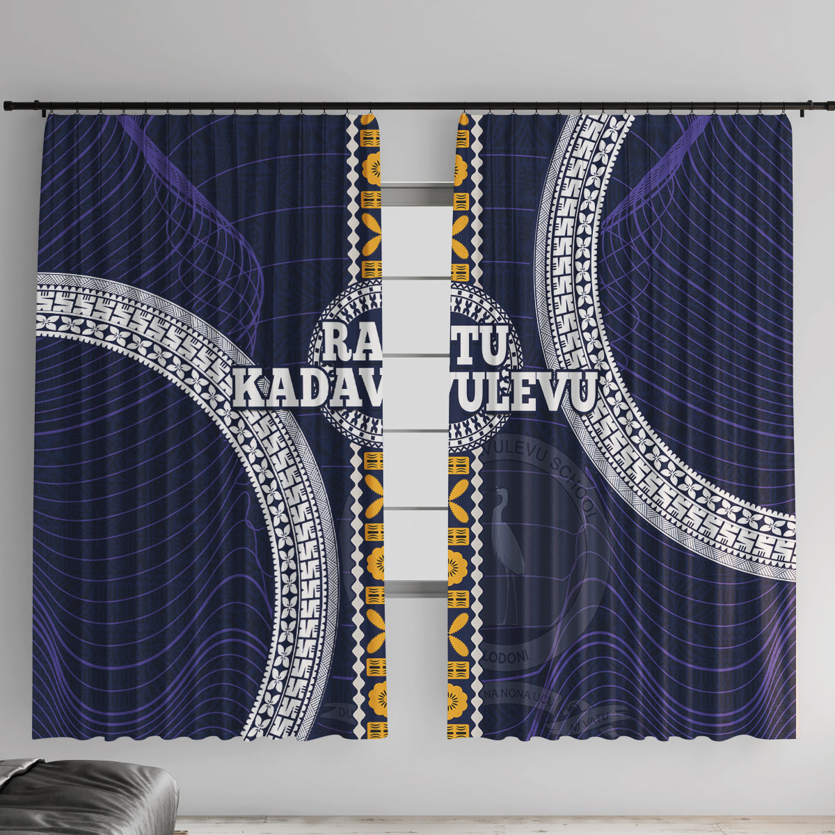 Fiji Ratu Kadavulevu School Window Curtain Tapa and Polynesian Tribal Pattern LT03 With Hooks Blue - Polynesian Pride