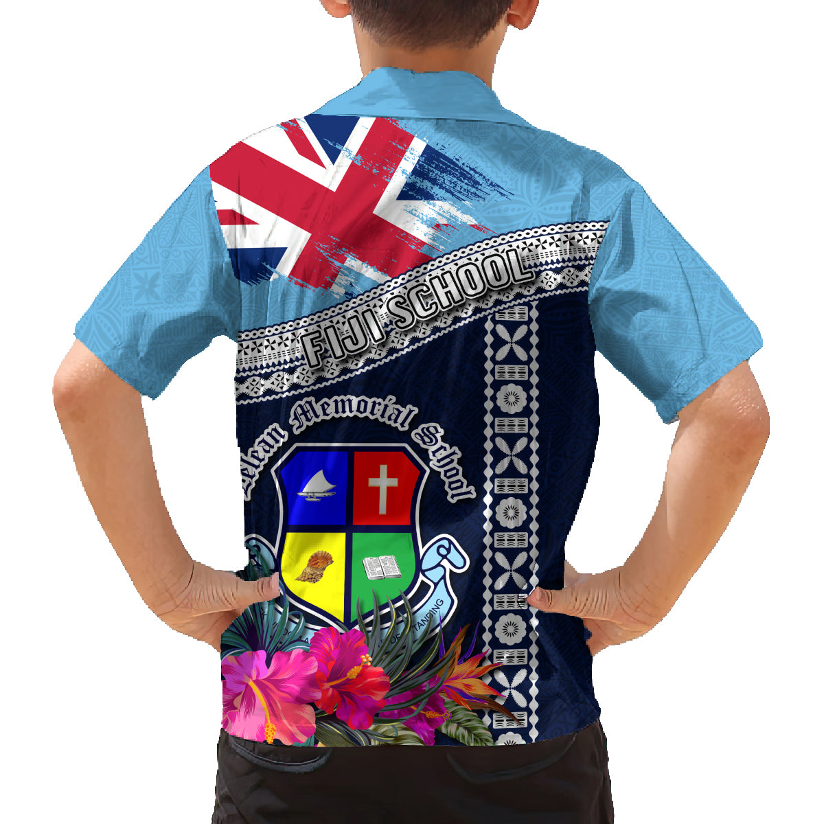 Fiji Lelean Memorial School Family Matching Off Shoulder Long Sleeve Dress and Hawaiian Shirt Tapa and Polynesian Tribal Pattern LT03 - Polynesian Pride