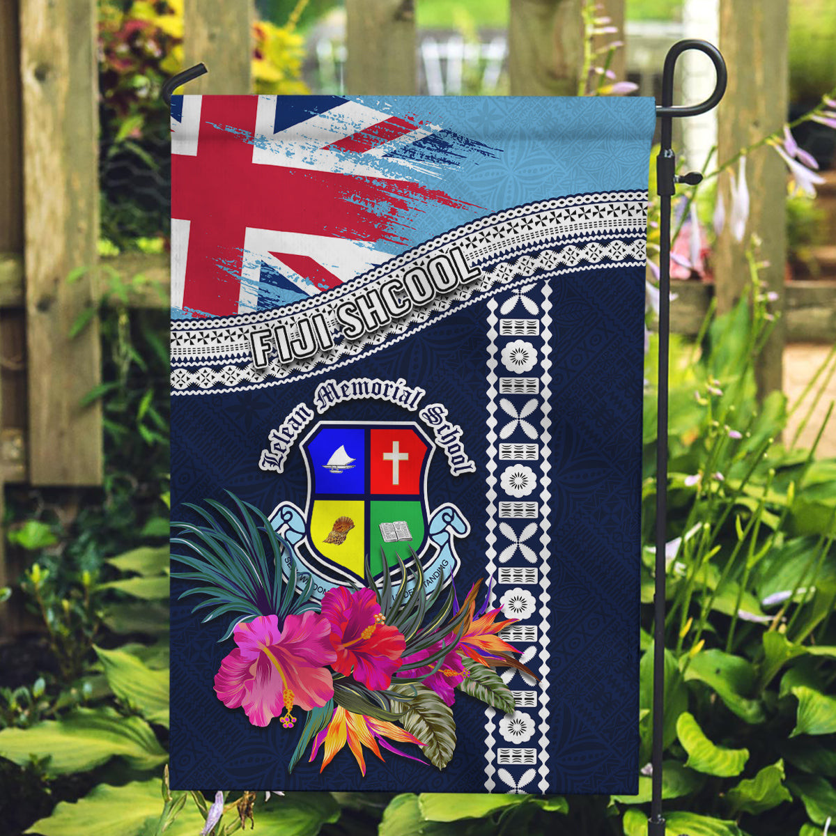 Fiji Lelean Memorial School Garden Flag Tapa and Polynesian Tribal Pattern LT03 Garden Flag Blue - Polynesian Pride