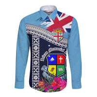 Fiji Lelean Memorial School Long Sleeve Button Shirt Tapa and Polynesian Tribal Pattern LT03 Unisex Blue - Polynesian Pride