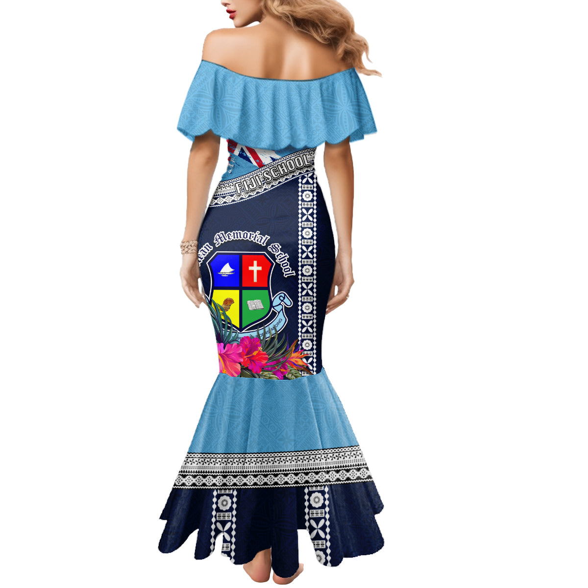 Fiji Lelean Memorial School Mermaid Dress Tapa and Polynesian Tribal Pattern LT03 - Polynesian Pride