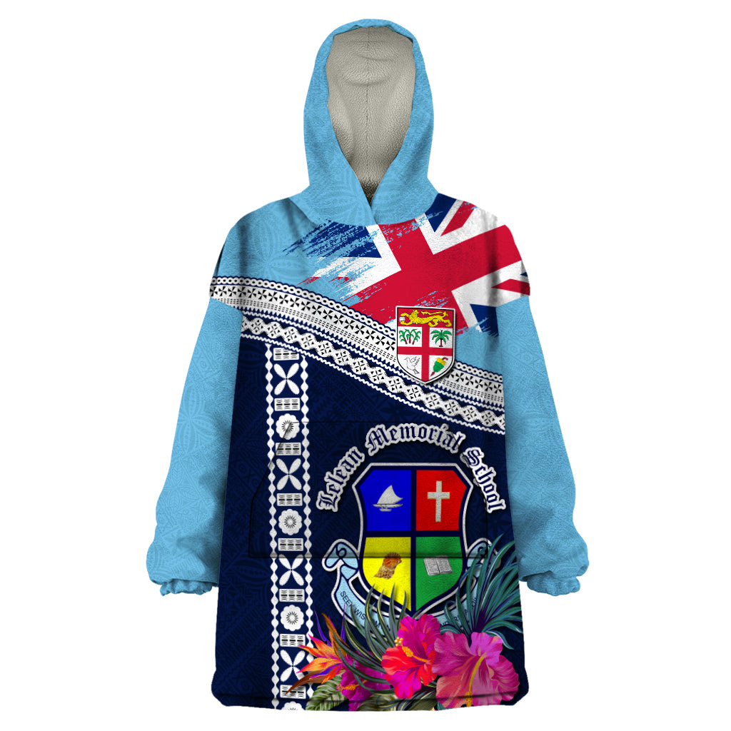 Fiji Lelean Memorial School Wearable Blanket Hoodie Tapa and Polynesian Tribal Pattern LT03 One Size Blue - Polynesian Pride