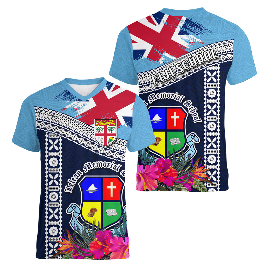Fiji Lelean Memorial School Women V Neck T Shirt Tapa and Polynesian Tribal Pattern LT03 - Polynesian Pride