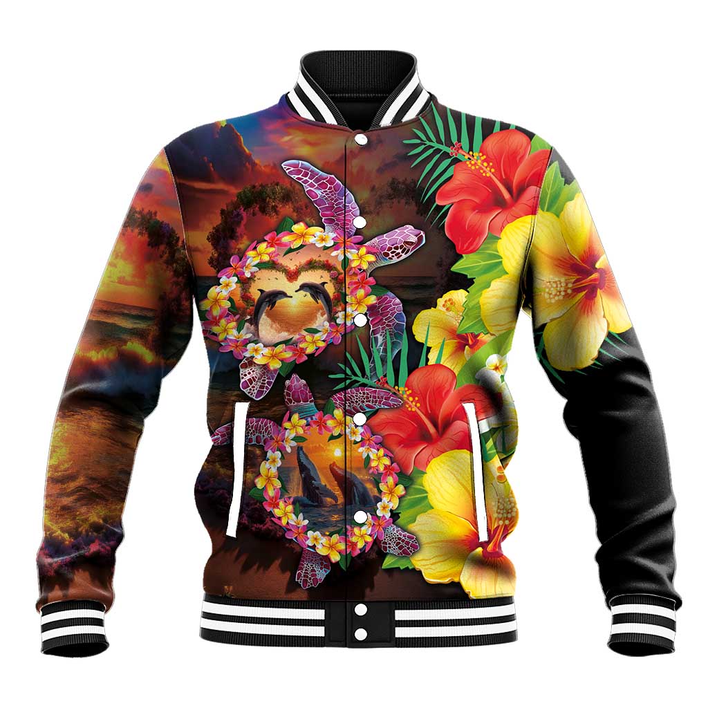 Hawaiian Sea Animals Love Couple Baseball Jacket Aloha Sunset Symphony LT03 Unisex Black - Polynesian Pride