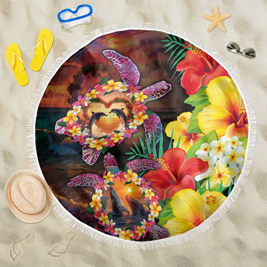 Hawaiian Sea Animals Love Couple Beach Blanket Aloha Sunset Symphony LT03 One Size 150cm Black - Polynesian Pride