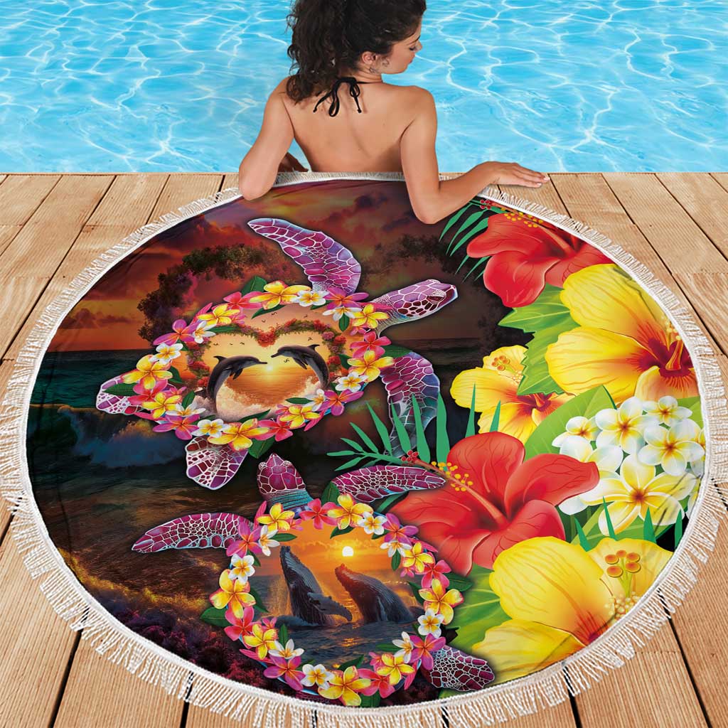 Hawaiian Sea Animals Love Couple Beach Blanket Aloha Sunset Symphony LT03 - Polynesian Pride