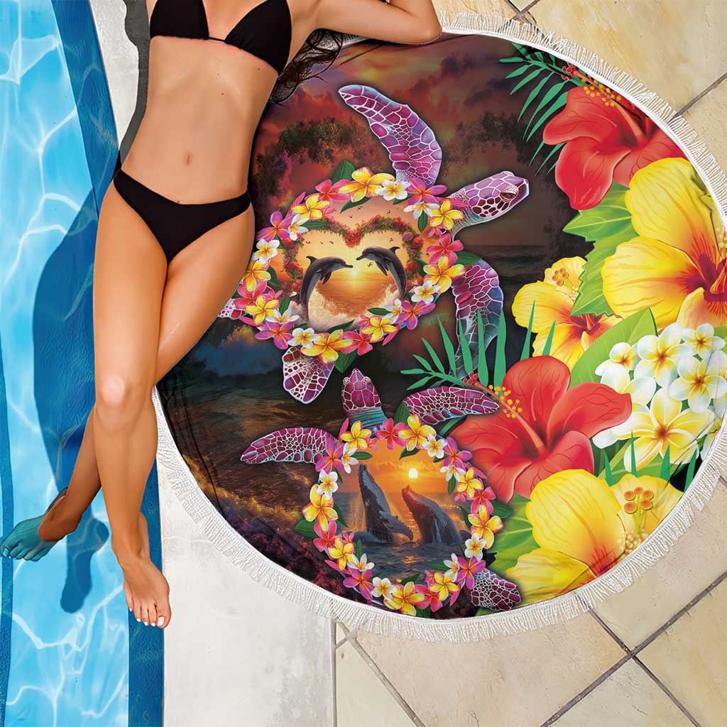 Hawaiian Sea Animals Love Couple Beach Blanket Aloha Sunset Symphony LT03 - Polynesian Pride