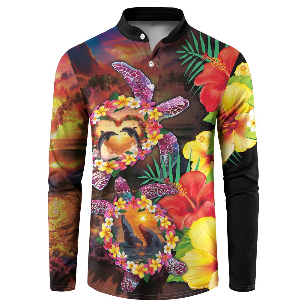 Hawaiian Sea Animals Love Couple Button Sweatshirt Aloha Sunset Symphony LT03 Black - Polynesian Pride