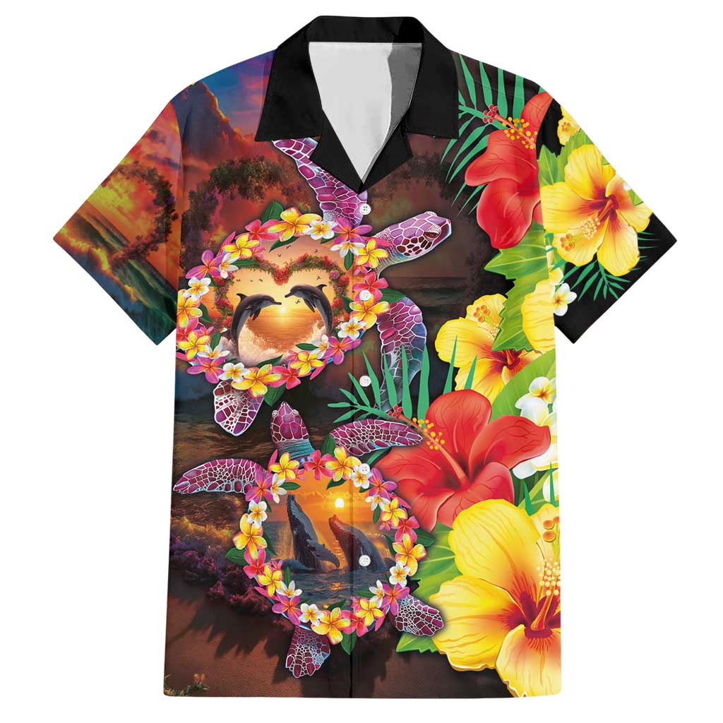 Hawaiian Sea Animals Love Couple Hawaiian Shirt Aloha Sunset Symphony LT03 Black - Polynesian Pride