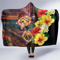 Hawaiian Sea Animals Love Couple Hooded Blanket Aloha Sunset Symphony LT03 One Size Black - Polynesian Pride
