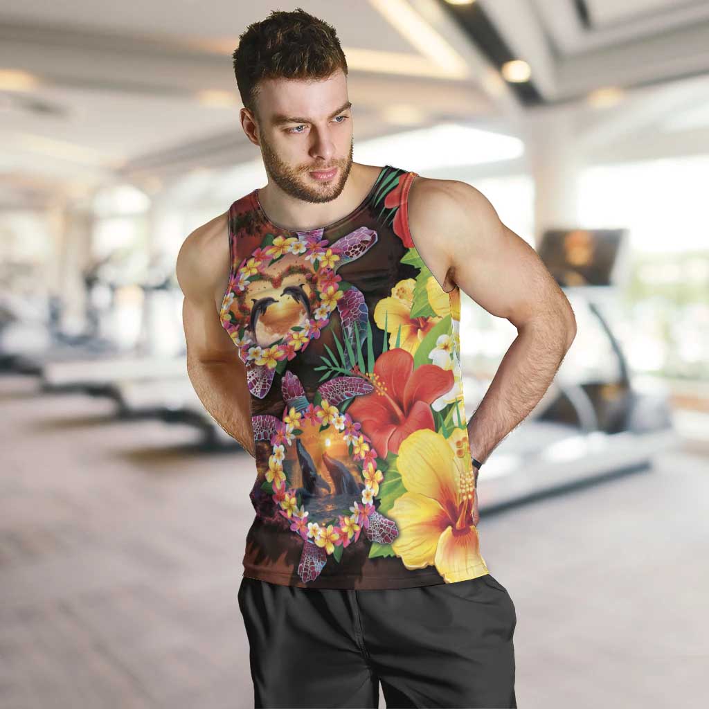 Hawaiian Sea Animals Love Couple Men Tank Top Aloha Sunset Symphony LT03 Black - Polynesian Pride