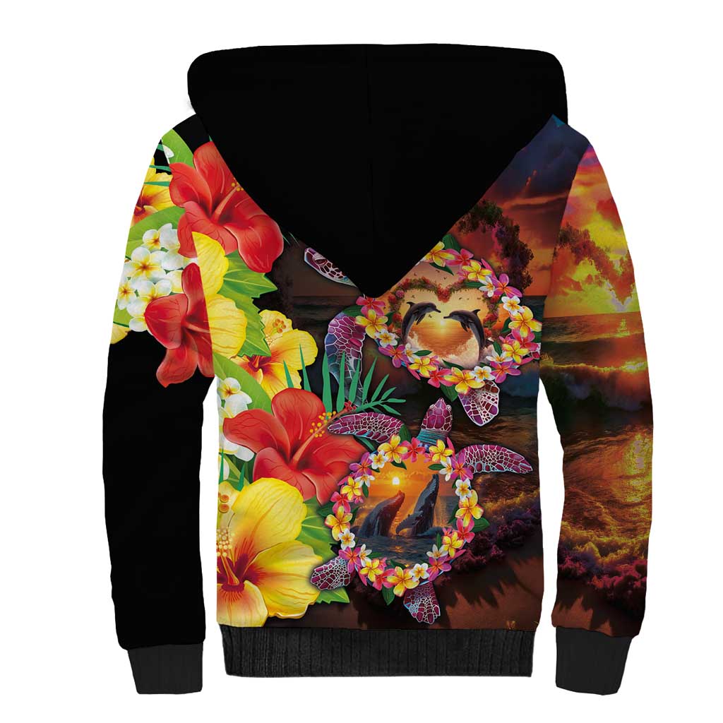 Hawaiian Sea Animals Love Couple Sherpa Hoodie Aloha Sunset Symphony LT03 - Polynesian Pride