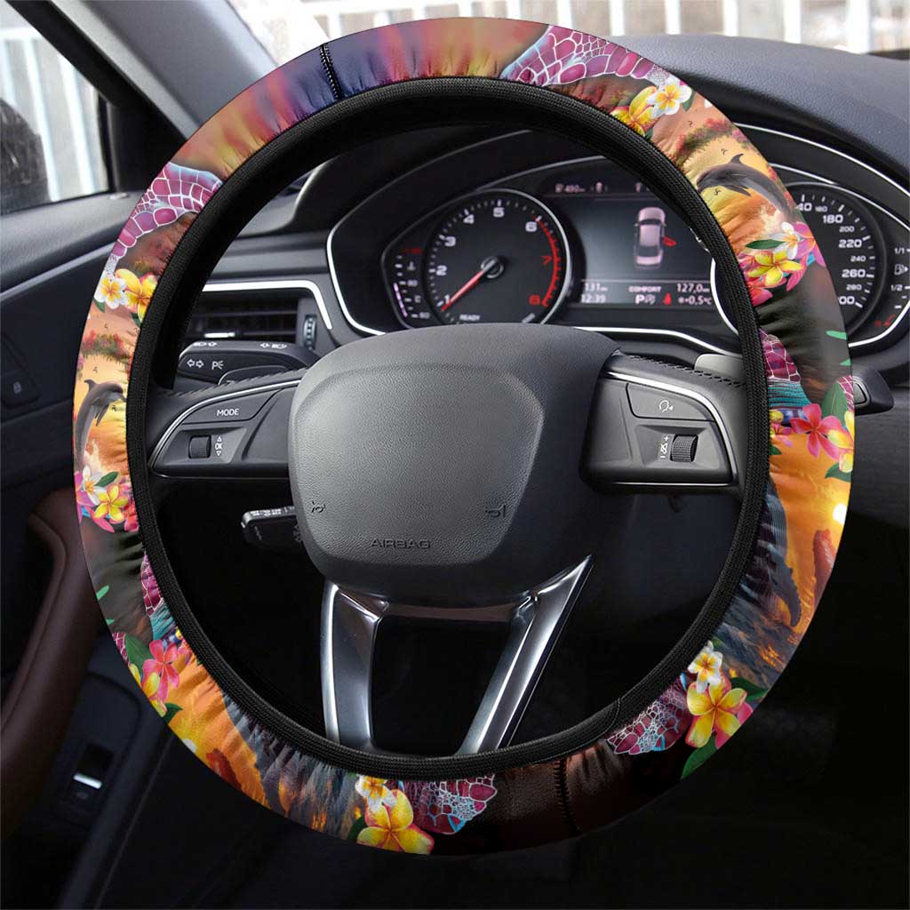 Hawaiian Sea Animals Love Couple Steering Wheel Cover Aloha Sunset Symphony LT03 - Polynesian Pride