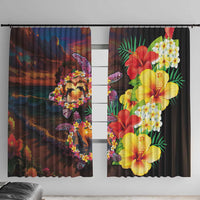 Hawaiian Sea Animals Love Couple Window Curtain Aloha Sunset Symphony LT03 With Hooks Black - Polynesian Pride