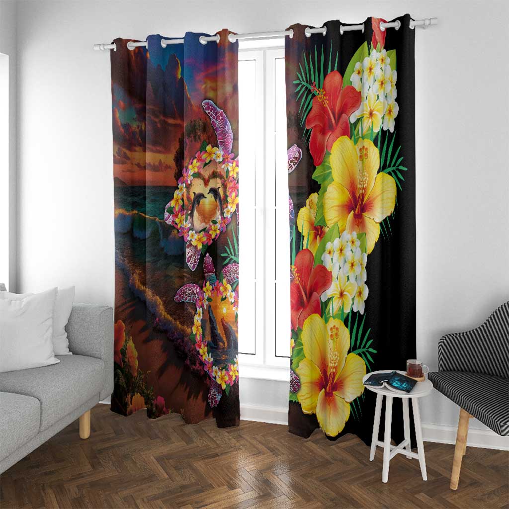 Hawaiian Sea Animals Love Couple Window Curtain Aloha Sunset Symphony LT03 With Grommets Black - Polynesian Pride