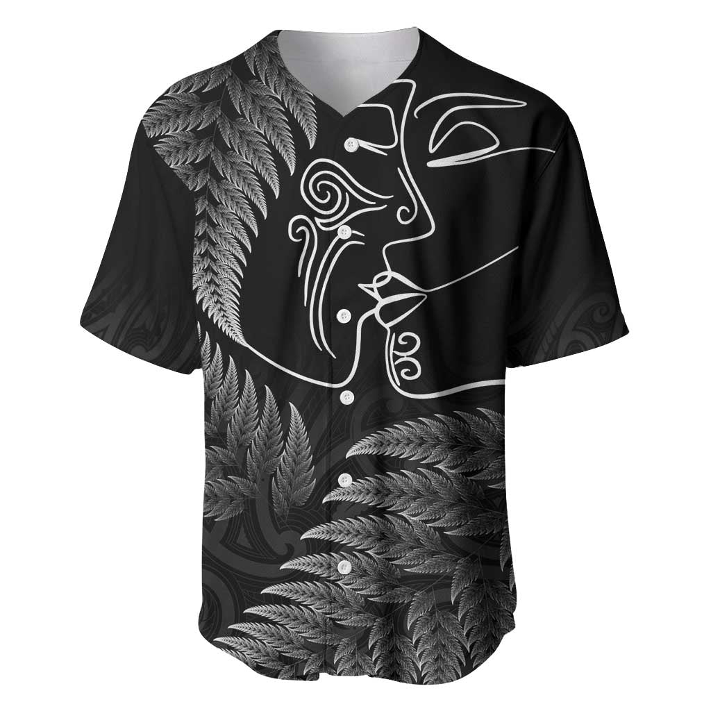 New Zealand Valentine's Day Baseball Jersey Silver Fern and Line Art Love Couple