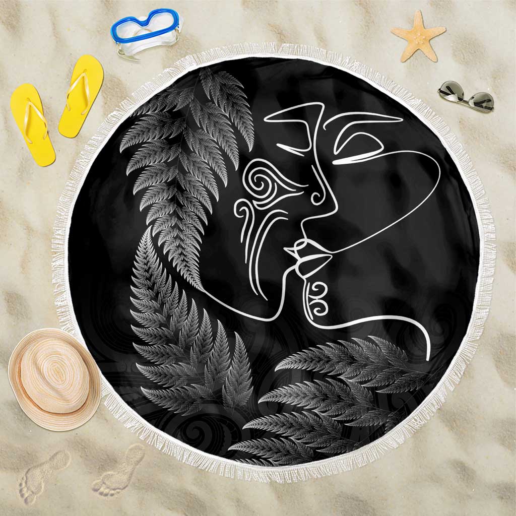 New Zealand Valentine's Day Beach Blanket Silver Fern and Line Art Love Couple