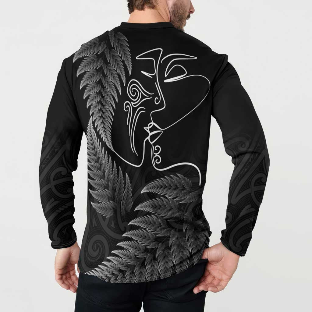 New Zealand Valentine's Day Button Sweatshirt Silver Fern and Line Art Love Couple LT03 - Polynesian Pride